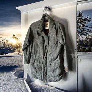 EMS winter Jacket zips snaps partial wool blend lining strap pull waste gray